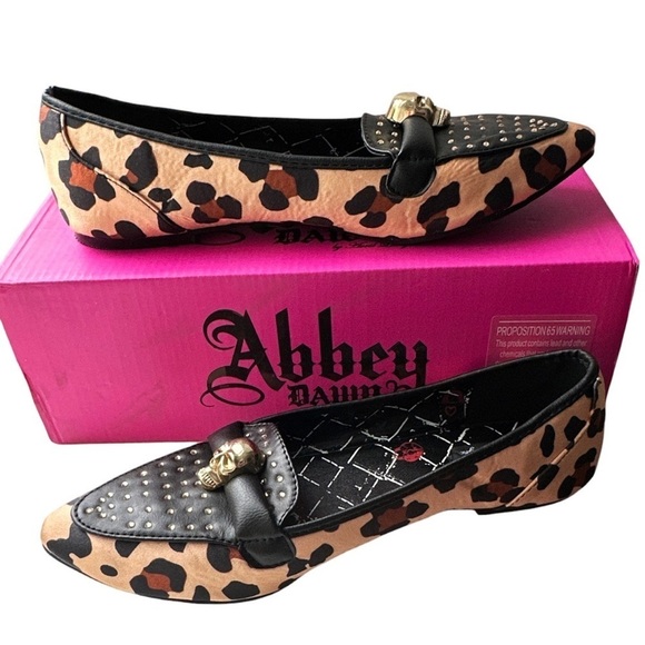 NEW Abbey Dawn Rebel Yell Yellow Leopard Print Skull Goth Flats 7 - Picture 2 of 6